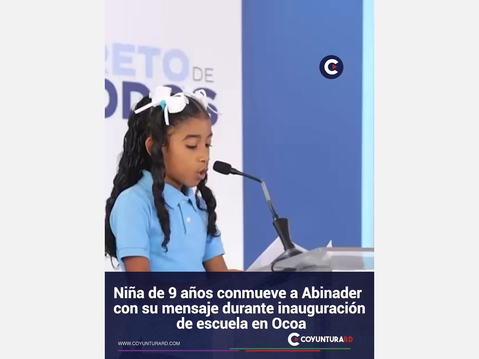Verónica Thaysmari Ciprian Arias habla durante la inauguración de una escuela en El Naranjal, San José de Ocoa.